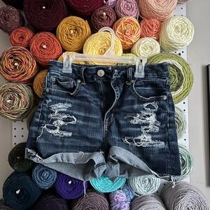 American Eagle Outfitters Dark Blue Distressed Jean Shorts